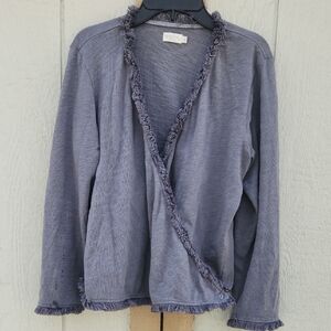 Spartina 449 Clara Fringe Convertible Wrap Cotton Cardigan Medium Shadow Blue